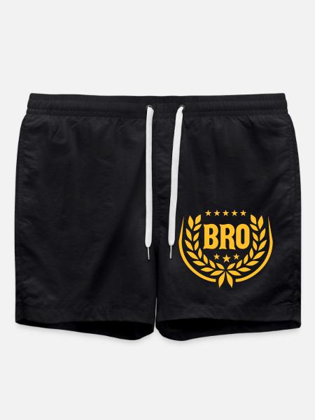 Bro Laurel Wreath Text Logo - Swim Trunks - black
