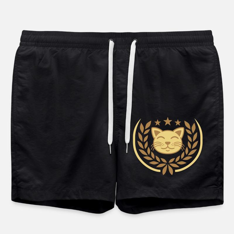 Laurel Wreath Face Cat Stars - Swim Trunks - black