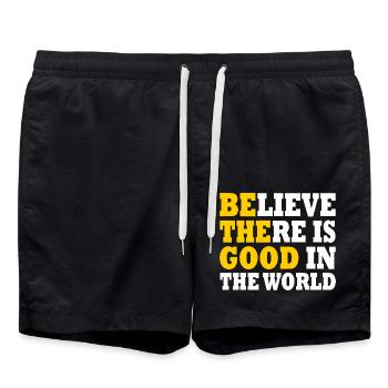 believe there is good in the world - Swim Trunks - black - Front - AI Model Male 185 light (185cm)