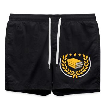 Laurel wreath stacked books stars - Swim Trunks - black - Front - AI Model Male 185 light (185cm)
