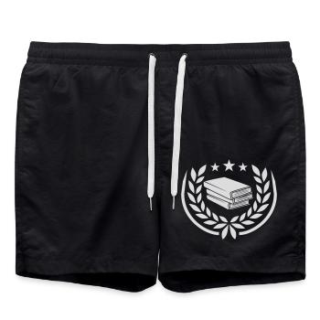 Stars laurel wreath stacked books - Swim Trunks - black - Front - AI Model Male 185 light (185cm)