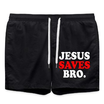 Jesus saves bro - Short de bain - noir - Devant - AI Model Male 185 light (185cm)