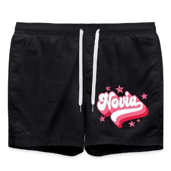 Novia Girlfriend Engagement Bridal Shower Wedding - Swim Trunks - black - Front - AI Model Male 185 light (185cm)