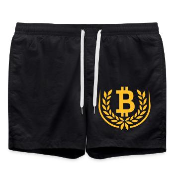 Bitcoin Laurel Wreath Stars Coat of Arms - Swim Trunks - black - Front - AI Model Male 185 light (185cm)