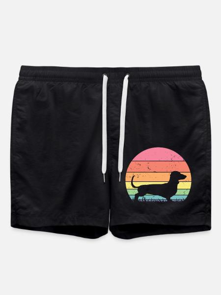 Retro Dackel Silhouette - Hundeliebhaber Geschenk - Badeshorts - Schwarz