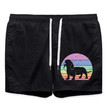 Retro Dackel Silhouette - Hundeliebhaber Geschenk - Badeshorts - Schwarz - Vorne - AI Model Male 185 light (185cm)