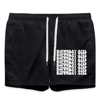 Anniversaire Fille Groovy Rétro Vintage Anniversaire - Short de bain - noir - Devant - AI Model Male 185 light (185cm)