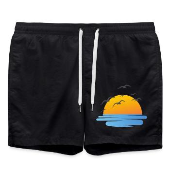 Coucher du soleil et oiseaux aquatiques - Short de bain - noir - Devant - AI Model Male 185 light (185cm)