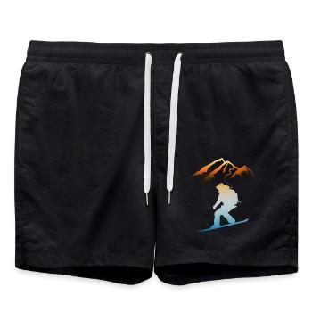 Letzte Runde, Sunset Ski Last Round, Sunset Ski - Swim Trunks - black - Front - AI Model Male 185 light (185cm)