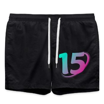 Number 15 multicolor - Swim Trunks - black - Front - AI Model Male 185 light (185cm)
