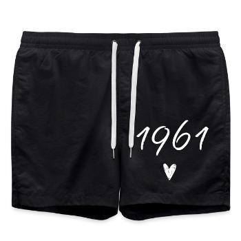 1961 Herzgeburtstag - Badeshorts - Schwarz - Vorne - AI Model Male 185 light (185cm)