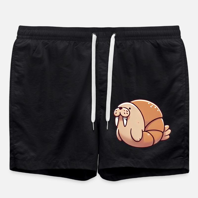 Croissant Walrus Cute Cartoon Design - Swim Trunks - black