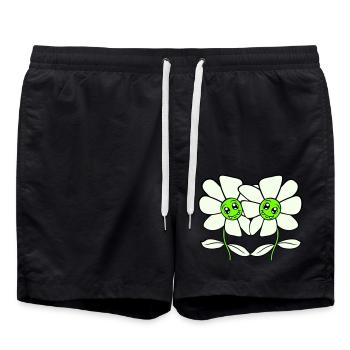 Two Pretty Beautiful Flowers Flowers Blossoms Friends - Swim Trunks - black - Front - AI Model Male 185 light (185cm)