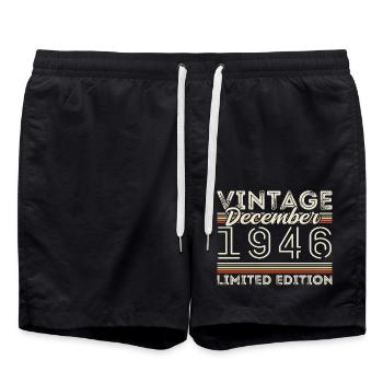 Vintage Décembre 1946 - 79e Anniversaire Décember - Short de bain - noir - Devant - AI Model Male 185 light (185cm)