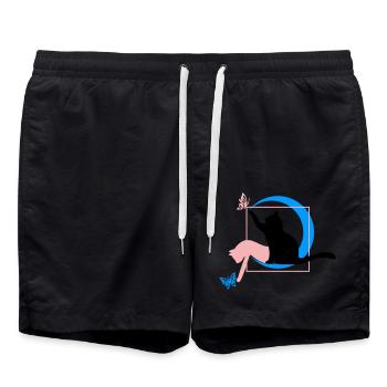 Die Katze Leonardo Da Vinci Style in Kreis Quadrat - Badeshorts - Schwarz - Vorne - AI Model Male 185 light (185cm)