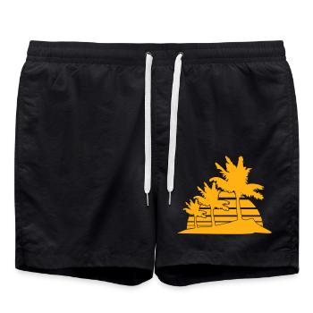 3 Palm Trees Island Tree Stripes Sun Sunset - Swim Trunks - black - Front - AI Model Male 185 light (185cm)