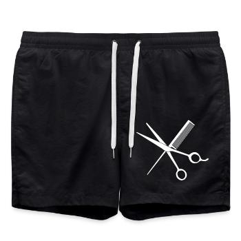 Stylish hairdresser T-shirt: scissors & comb - Swim Trunks - black - Front - AI Model Male 185 light (185cm)