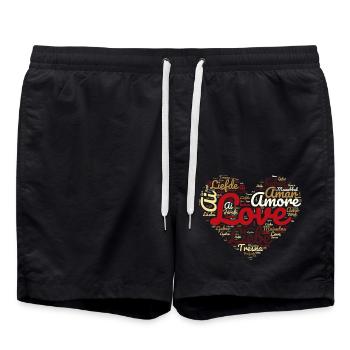 Cheesecake Herz - Shape Motiv Schrift Design Liebe - Badeshorts - Schwarz - Vorne - AI Model Male 185 light (185cm)