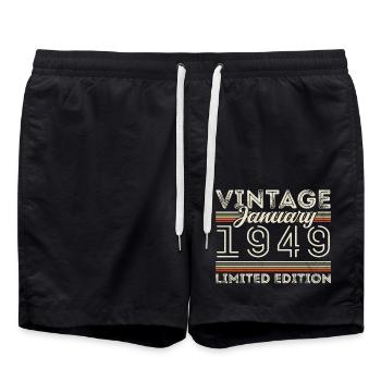 Januar 1949 Jahrgang 1949 - Geburtstag Januar 1949 - Badeshorts - Schwarz - Vorne - AI Model Male 185 light (185cm)