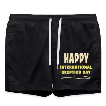 International Day of Skeptics - Swim Trunks - black - Front - AI Model Male 185 light (185cm)