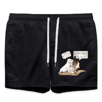 "How to spell love" bull terrier with puppy - Swim Trunks - black - Front - AI Model Male 185 light (185cm)