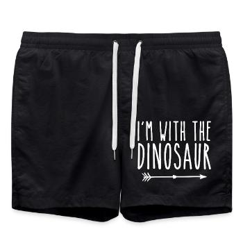 Ich bin mit dem Dinosaurier Erwachsene Kinder Männer Frauen Kostüm - Badeshorts - Schwarz - Vorne - AI Model Male 185 light (185cm)