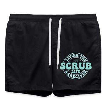 Living The Scrub Life Caregiver Carer Caregiving - Swim Trunks - black - Front - AI Model Male 185 light (185cm)