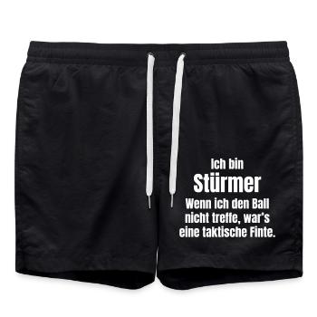 Stürmer beim Fußball - Badeshorts - Schwarz - Vorne - AI Model Male 185 light (185cm)
