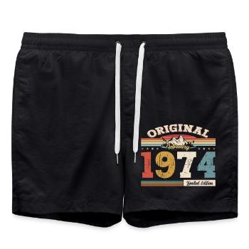 51ème anniversaire cadeau mari Original février 1974 - Short de bain - noir - Devant - AI Model Male 185 light (185cm)