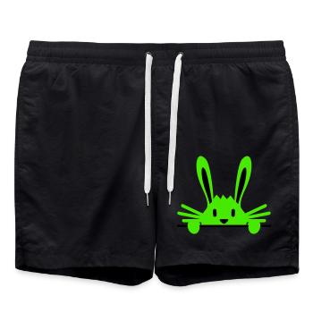 Hase versteckt sich schüchtern hinter Mauer Zaun - Badeshorts - Schwarz - Vorne - AI Model Male 185 light (185cm)
