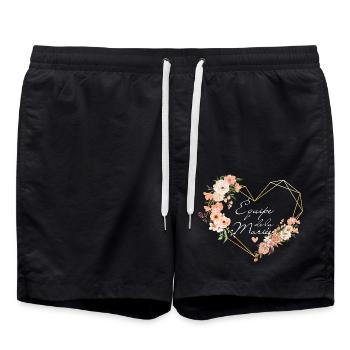 Brautteam Goldenes Herz Blumen - Badeshorts - Schwarz - Vorne - AI Model Male 185 light (185cm)