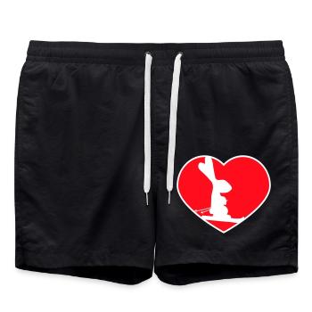 Hase Herz Skihase Skifahren Winter Ski Schnee Cool - Badeshorts - Schwarz - Vorne - AI Model Male 185 light (185cm)