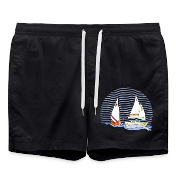 Sailboat - Swim Trunks - black - Front - AI Model Male 185 light (185cm)