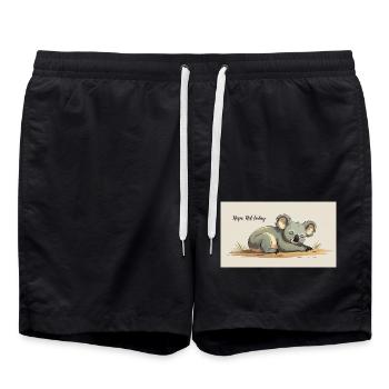 cute sleeping koala with funny saying - Swim Trunks - black - Front - AI Model Male 185 light (185cm)