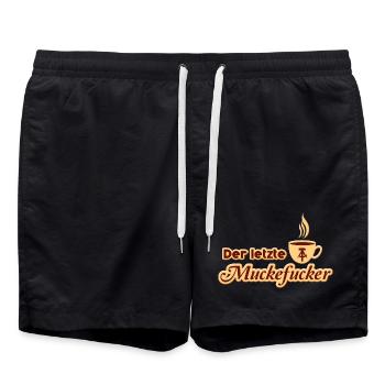 DDR Muckefuck Kaffee 3D Design mit lustigem Spruch - Badeshorts - Schwarz - Vorne - AI Model Male 185 light (185cm)