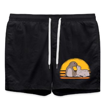 Sceau avec bébé mignon phoques cadeau - Short de bain - noir - Devant - AI Model Male 185 light (185cm)
