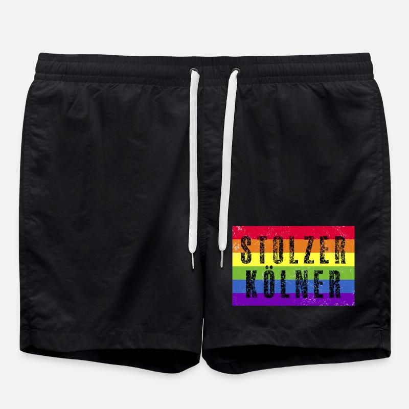 Stolzer Kölner - Regenbogenfahne - Badeshorts - Schwarz
