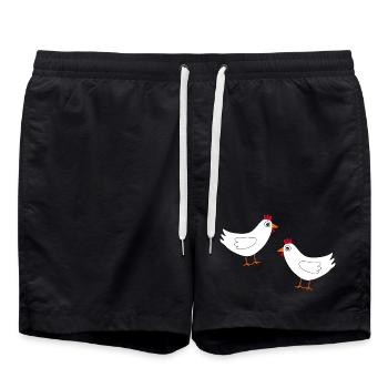 Huhn weiß weiße Hühner Hennen Geschenk Bauern - Badeshorts - Schwarz - Vorne - AI Model Male 185 light (185cm)