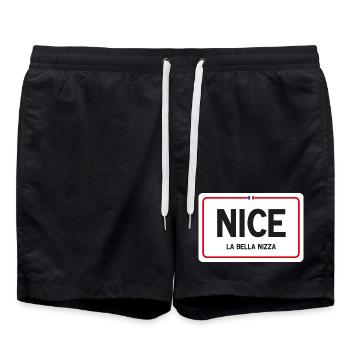 Schönes Ortsnamensschild - Badeshorts - Schwarz - Vorne - AI Model Male 185 light (185cm)