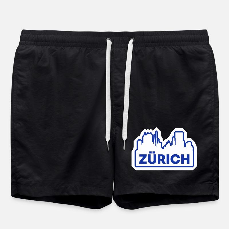 Zurich Skyline Logo Print - Swim Trunks - black