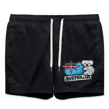 Australia Koala Comic Bear Nature Animal Logo Cartoon - Swim Trunks - black - Front - AI Model Male 185 light (185cm)