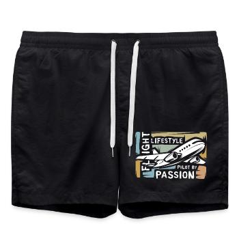 Pilote par Passion - collage d’avion vintage - Short de bain - noir - Devant - AI Model Male 185 light (185cm)
