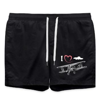 I love flying - vintage airplane in the sky - Swim Trunks - black - Front - AI Model Male 185 light (185cm)