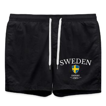 Swedish pride, minimalist sleek design - Swim Trunks - black - Front - AI Model Male 185 light (185cm)