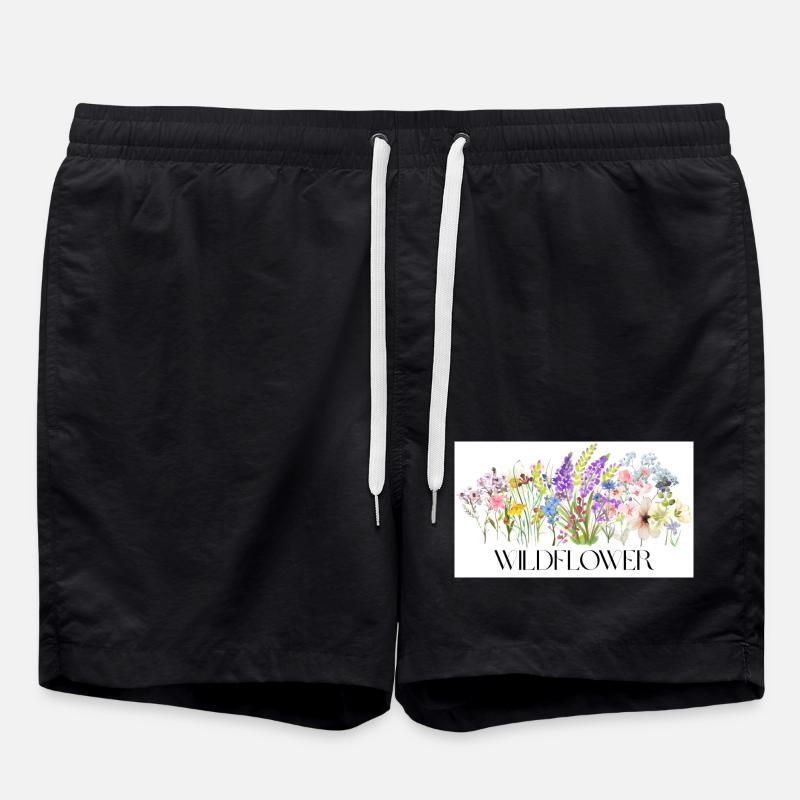 Flower Meadow Watercolor Design - Swim Trunks - black
