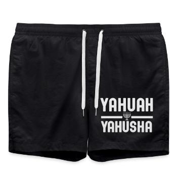 Lettrage Yahuwah Yahusha avec Menorah - Short de bain - noir - Devant - AI Model Male 185 light (185cm)