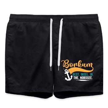 BORKUM BEST INSEL IN THE NORDSEE Lustiges - Badeshorts - Schwarz - Vorne - AI Model Male 185 light (185cm)
