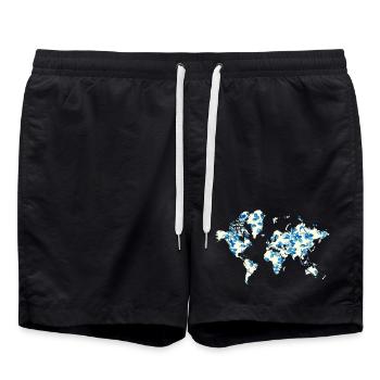 Weltkarte Blaue Blumen - Badeshorts - Schwarz - Vorne - AI Model Male 185 light (185cm)