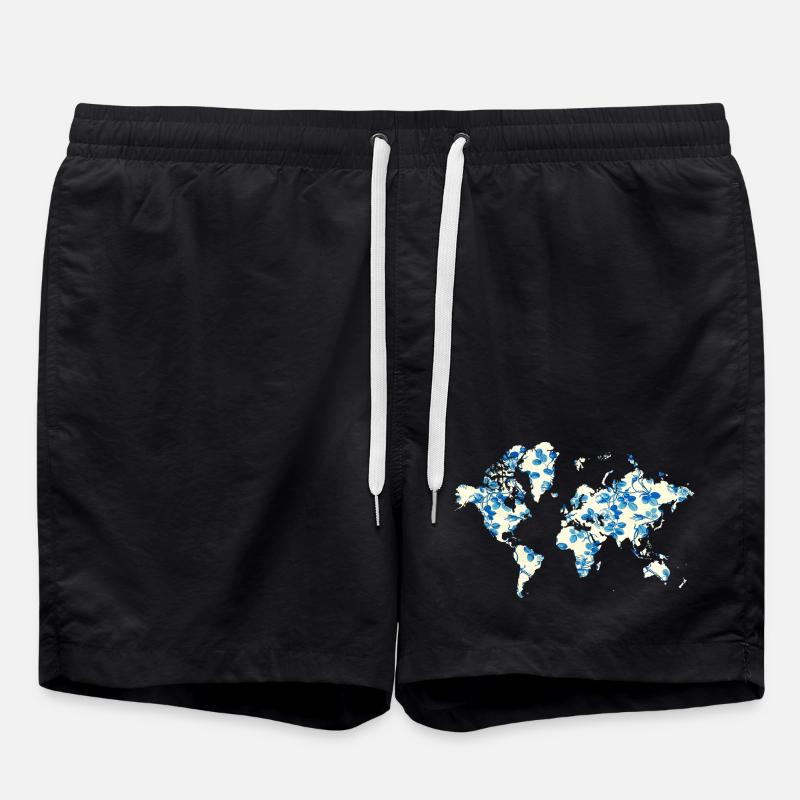 Carte du monde Fleurs Bleues - Short de bain - noir