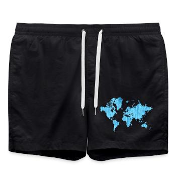 Carte du monde Bleu métallique - Short de bain - noir - Devant - AI Model Male 185 light (185cm)